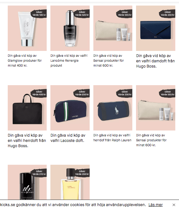 Gratis produkter och gåvor vid köp hos KICKS